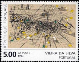 Gravure rehaussée : oeuvre de Marie Hélène Vieira da Silva (1909-1992) 
